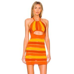 For Love & Lemons Tori striped orange yellow sunburst colorful mini dress W's S